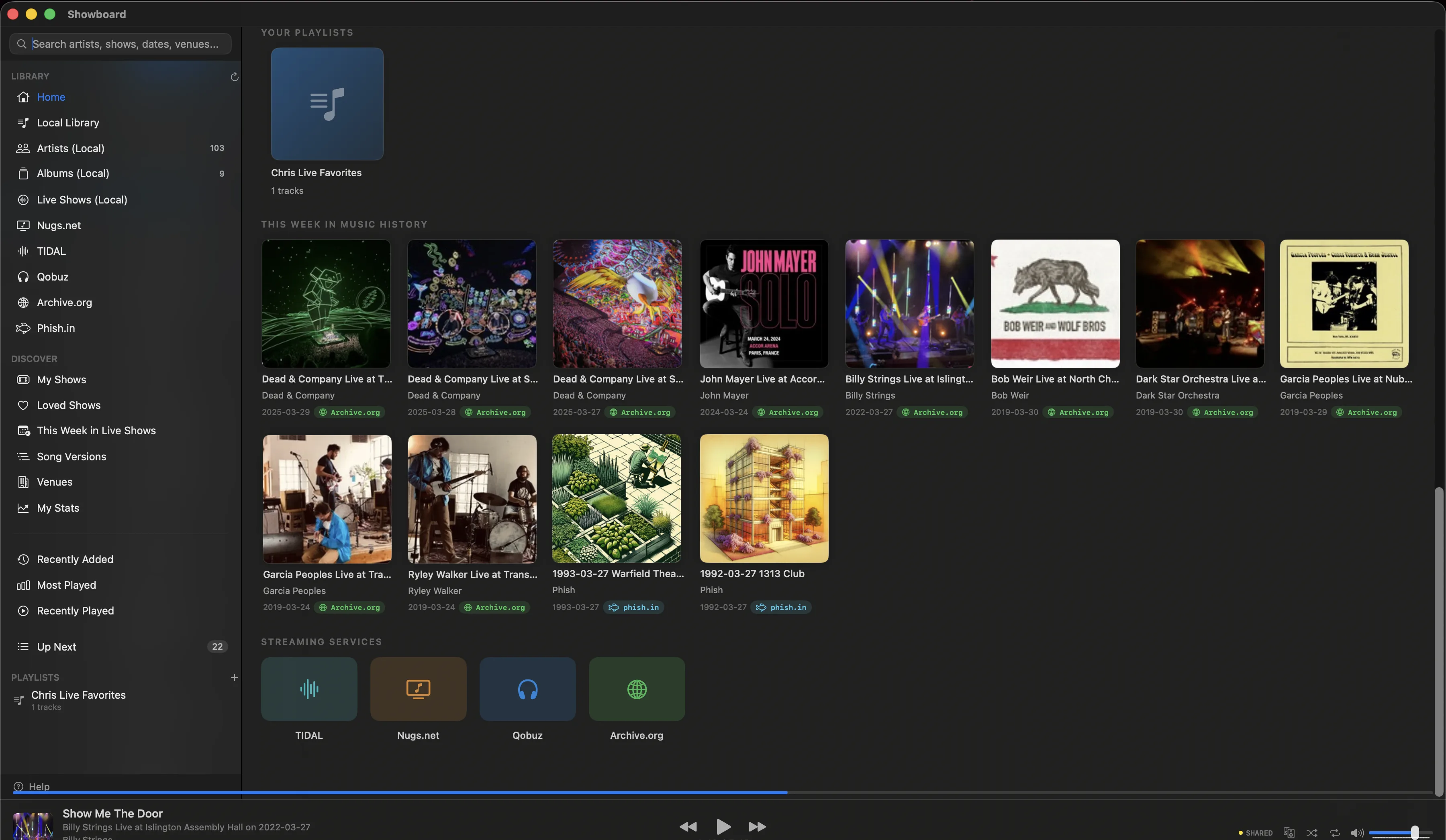 Showboard home screen with Continue Listening and Recently Added