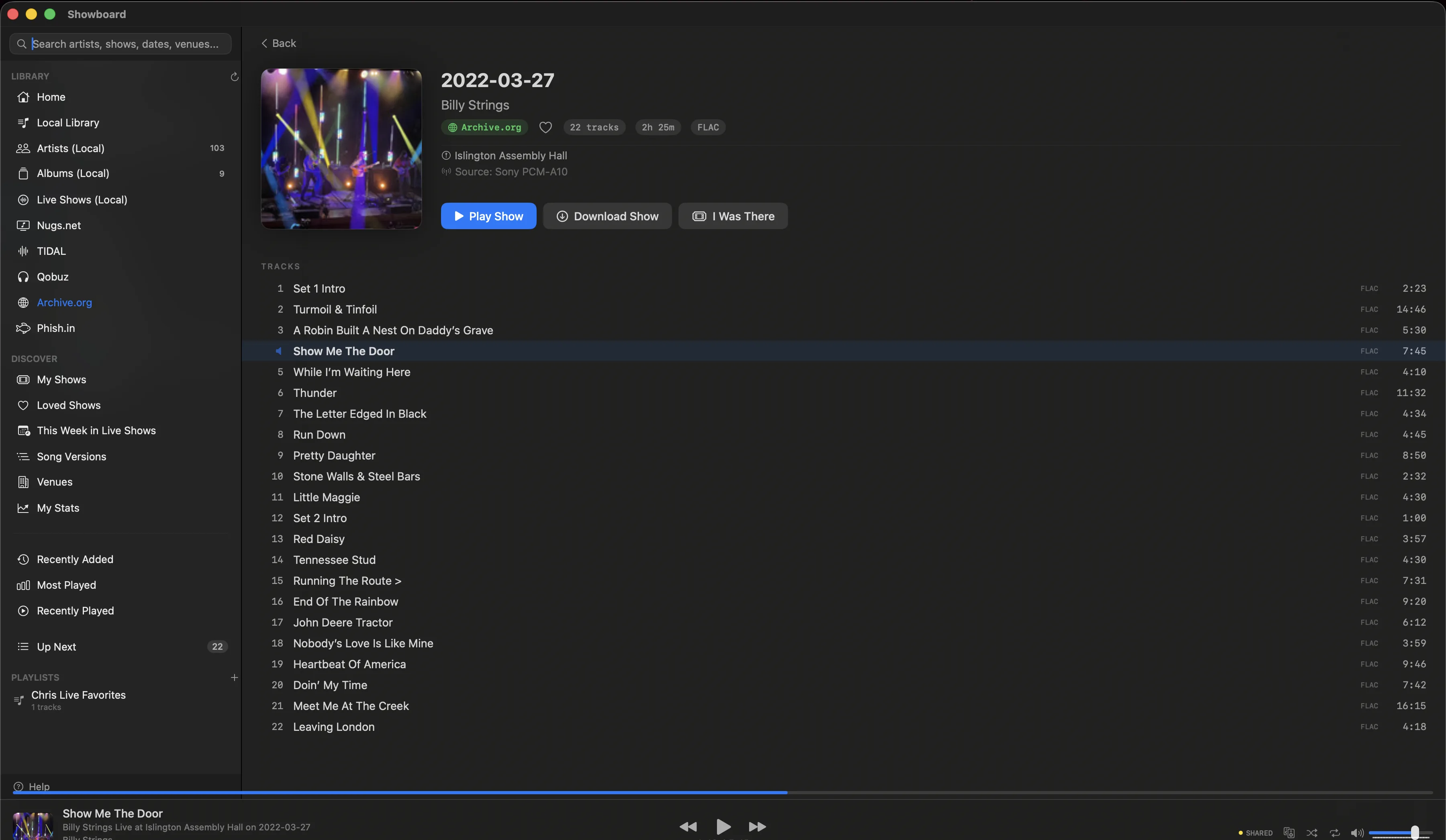 Show detail view with setlist and source info